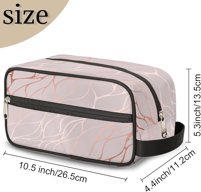 Abstract Rose Gold Marble Travel Toiletry Bag for Women Men Lightweight Cosmetic Makeup Bag Organizer Waterproof Shaving Bag Dopp Kit with Large Capacity for Toiletries and Shaving Accessories