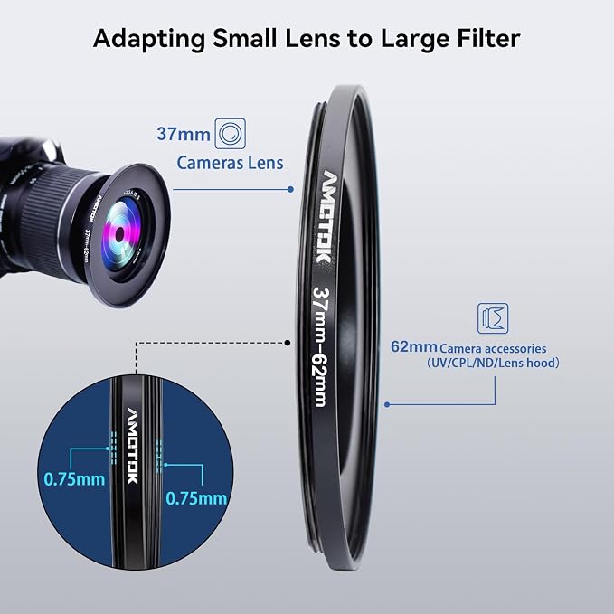 37mm Lens to 62mm Camera Lens Adapter, 37mm to 62mm Filter Step up Ring Adapter - Image 4