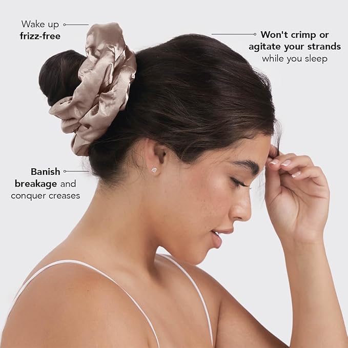 Kitsch Satin Scrunchies for Women - No Crease Hair Ties for Girls | Big Scrunchies for All Hair Types and Textures, Perfect for Day or Night | Ideal Gifts for Women - 2 Pcs, Charcoal and Gold
