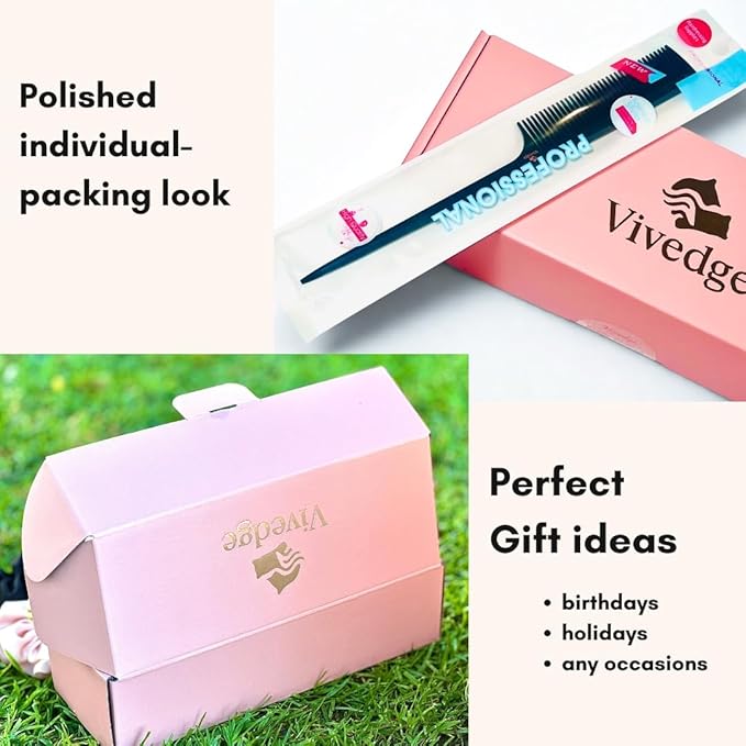 VIVEDGE| Carbon Comb Set for Curly Hair| Anti Static Frizz-free Detangling Wide Tooth Parting Combs with Premium Hair Acccessories for Styling | Gift set for loved ones(Pink-Light Yellow)