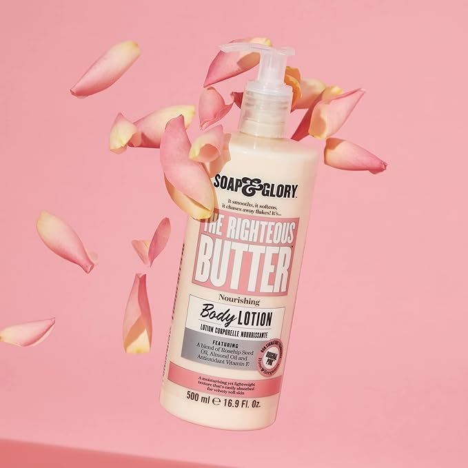 Soap & Glory Original Pink Moisturizing Body Lotion Pump - Lightweight Body Moisturizer for Dry Skin - With Shea Butter, Vitamin E & Aloe Vera for Soft, Hydrated Skin - Rose & Bergamot (16.9 fl oz)
