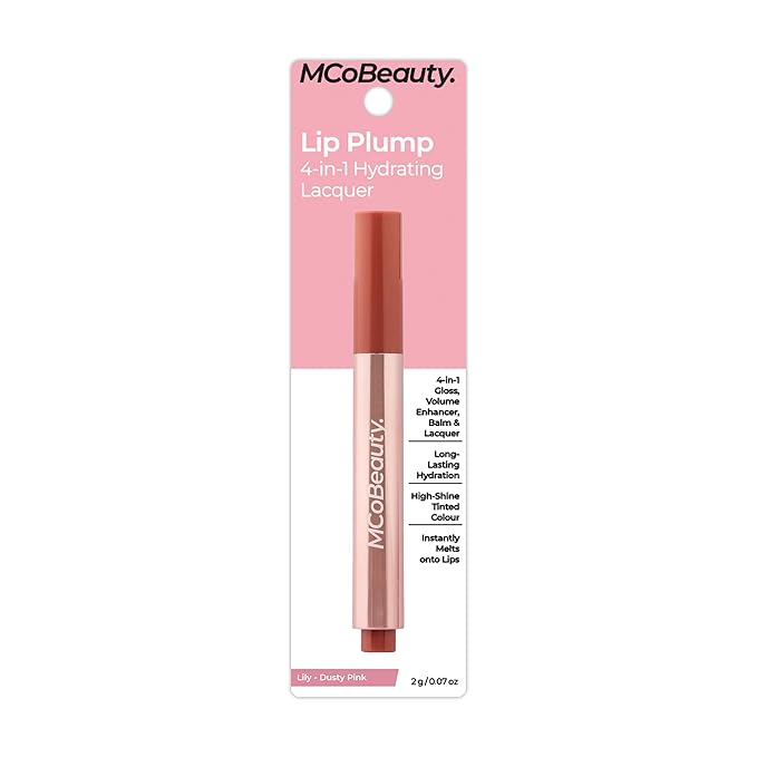 MCoBeauty - Lip Plump 4-in-1 Hydrating Lacquer - Multi-Benefit Lip Color with Shea Butter, Hyaluronic Acid and Click-Pen Format - Lucy, Candy Pink Shade - 2.5ml