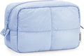 Narwey Puffy Makeup Bag for Travel Women Girl, Quilted Makeup Bag Cosmetic Bag, Cute Puffer Make Up Organizer Bags, Travel Toiletry Bag Toiletries (Blue)