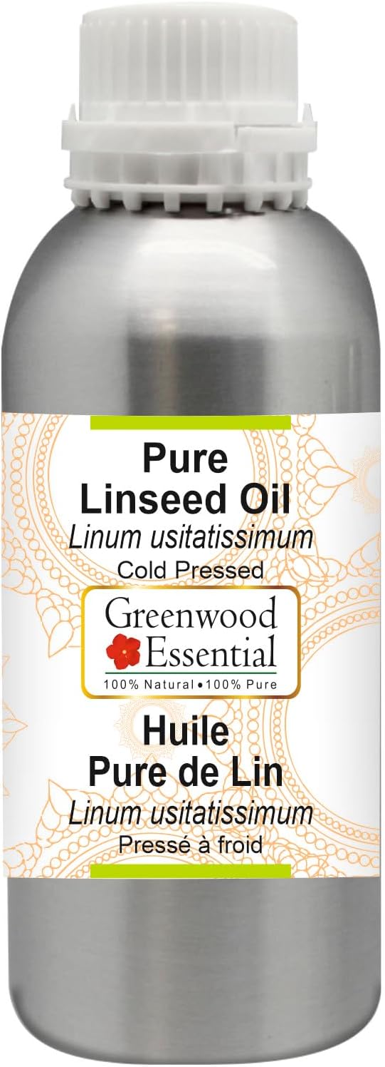 Greenwood Essential Pure Linseed Oil (Linum usitatissimum) Cold Pressed 300ml (10 oz)