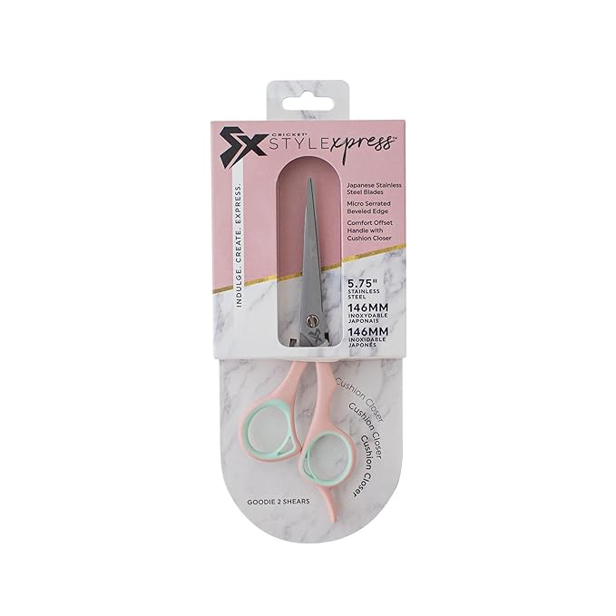 Cricket Style Xpress Goodie 2 Shears Hair Cutting Scissors - Sharp Micro-Serrated Beveled Blades, Stainless Steel Shears Hair Scissors - Wet & Dry Use, Barber Accessories - 5.75", Pink & Mint