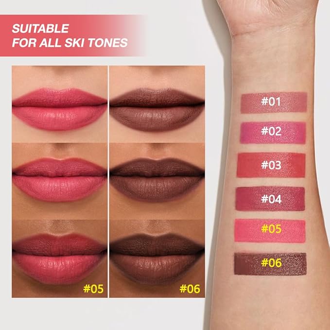 2Pcs Matte Lipstick Crayon - High Pigment Creamy Formula, Waterproof Long Lasting, Smooth Glide Application, Non-Sticklipstick, Ultra Thin Lightweight, Velvet Matte Lip Feel for Women 05#+06#