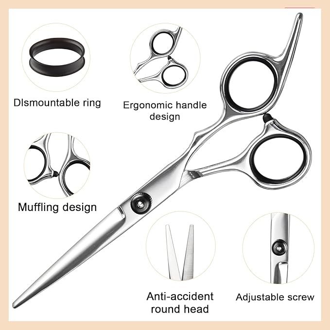 Fcysy Professional 10 Pcs Sharp Barber Hair Cutting Kit - Thinning Shears Set, Haircut Scissors & Hairdressing Shears with Accessories in Leather Case for Women, Men & Pet