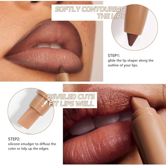 Light Coral Matte Lip Liner Pencil, Plump Lip Liners Long-Lasting Creamy Formula, With Silicone Smudger for Define Contours & Sculpting Lip, Waterproof Non-Staining Crayon Lip Liner 02#
