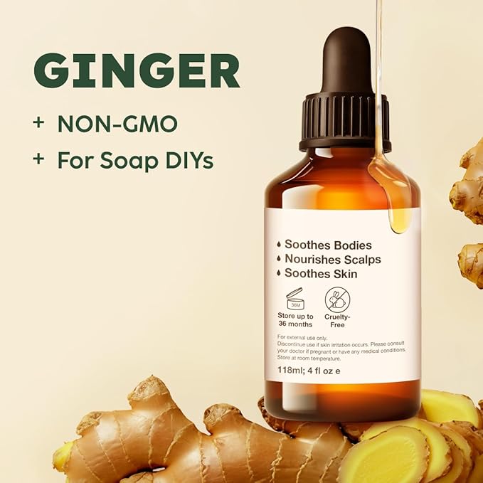 KUKKA Ginger Essential Oils - 4 Fl Oz - for Hair, Skin, Diffuser, Aromatherapy & DIY Soap Making Scent