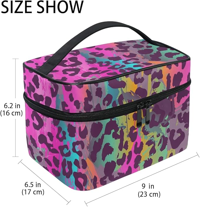 Makeup Bag, Colorful Leopard Print Travel Makeup Organizer Bag Cosmetic Cases Toiletry Bags for Girl Women Ladies