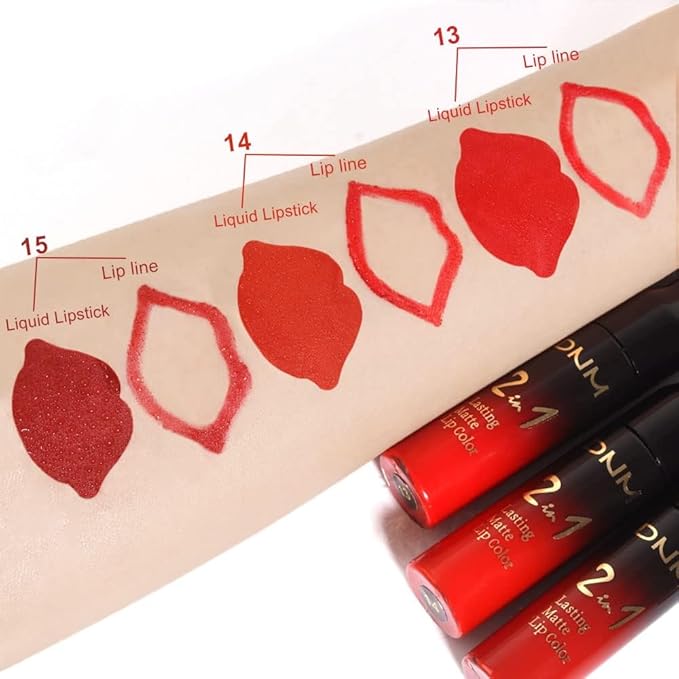 3Pcs 2 in 1 Ruby Bright Dark Red Lip Liner and Liquid Lipstick Stain Makeup Set for women, Long Lasting Smudge Proof Lip Tint Matte Finish Lip Gloss for All-Day Color Hold Easy to Use, Set05