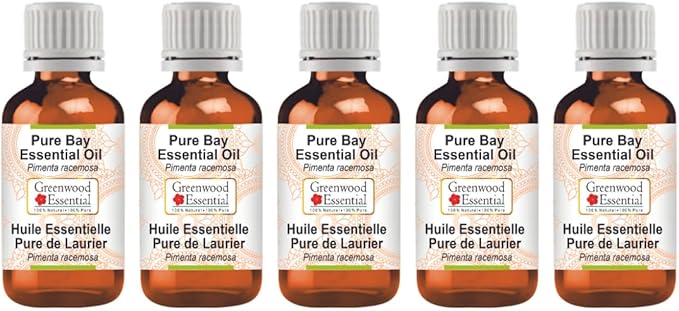 Greenwood Essential Pure Bay Essential Oil (Pimenta racemosa) Steam Distilled (Pack of Five) 100ml X 5 (16.9 oz)