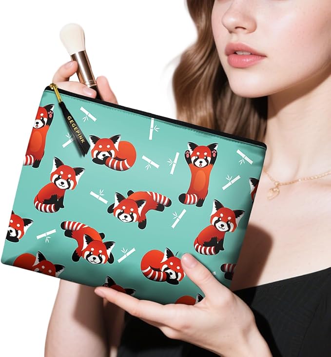 Cute Makeup Bag for Purse Waterproof Cosmetic Bags for Women Funny Smooth Zipper Travel Toiletry Pouch 10X8 Inches-Red Panda Makeup pouch