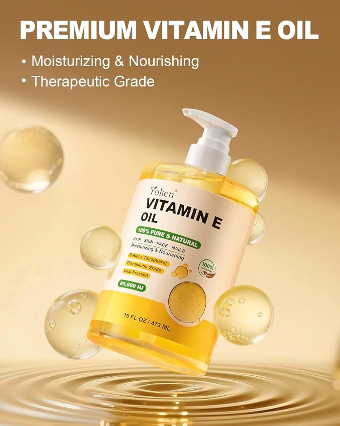 Vitamin E Oil 16 Fl Oz Organic Vitamina E Oil for Skin 85,000 IU Bulk Vitamine oils for Scars Hair,Face,Nail,Cold Pressed Hexane Free Formula Liquid Perfect Scalp Care Bath and Body oils