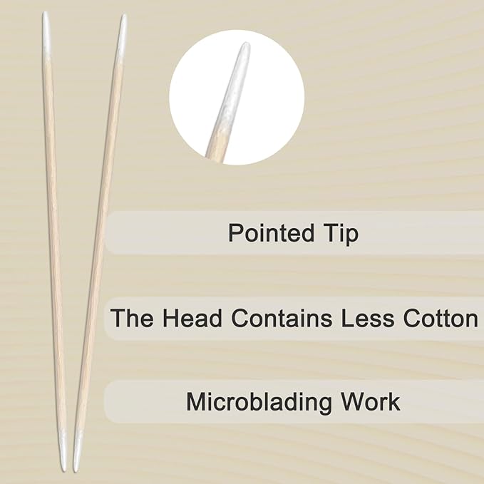 200 Pcs Pointed Cotton Swabs – 4-Inch Double-Sided Microblading Cotton Swab with Wooden Sticks for Makeup Application, Nail Care, and Tight Space – Soft, Lint-Free, Disposable Tattoo and Craft Tools