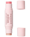 Wander Beauty On-the-Glow Blush and Illuminator - Petal Pink/Nude Glow - 7-in-1 Hydrating Cream Blush & Highlighting Stick - Stick Blush for Cheeks, Lip, & Body - Highlighter Makeup & Blush - 0.4 oz