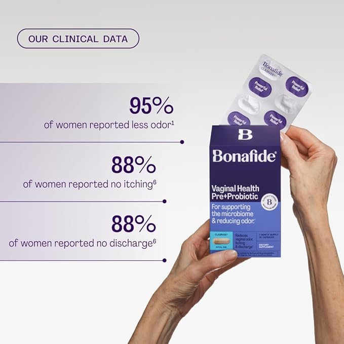 Clairvee by Bonafide. Vaginal Probiotic for Relief from Odor, Itching, & Discharge. — 2-Month Supply (30 Capsules)