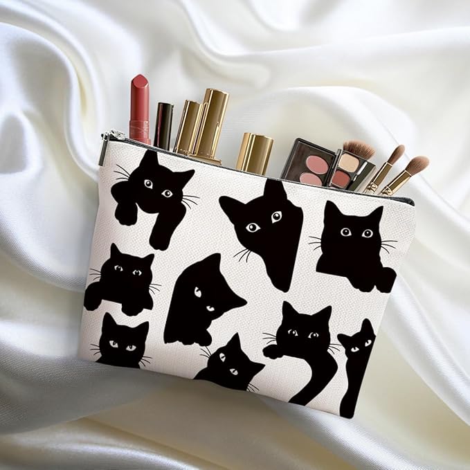 Funny Black Cat Makeup Bags for Women - Cat Gifts for Women Cats Lovers, Cats Mom Gifts Cosmetic Bag Travel Organizer Zipper Friendship Christmas Birthday Gift