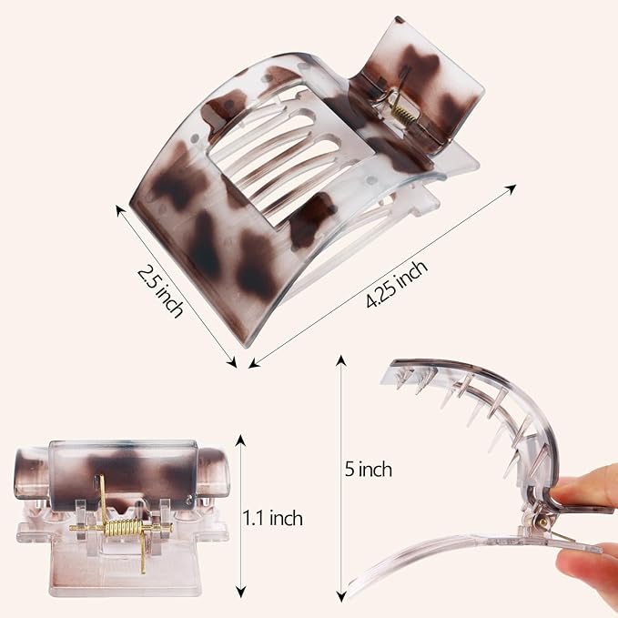 Velscrun Flat Hair Clips for Women Girls, Tortoise Color Lay Flat Claw Clips, Strong Hold Large Hair Clip for Thick Hair, French Duck Billed Hair Jaw Claw Clip, Non Slip Grip for Daily Styling