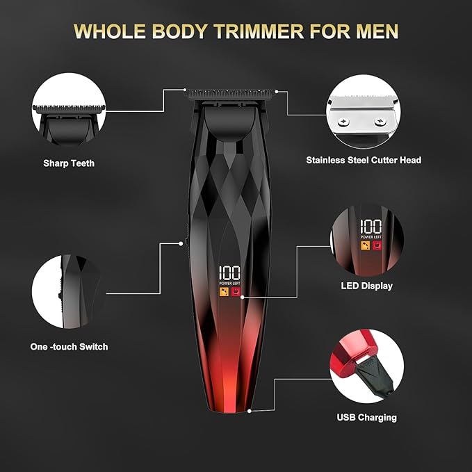 2-in-1 Professional Hair Clippers Set,Cordless Hair Clippers and T-Blade Trimmer Kit for Men,LCD Display,USB Rechargeable,Adjustable Guards,Waterproof,Beard & Body Grooming Kit (Red)