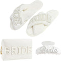 Bridal Shower Gifts, Bride to Be Letter Makeup Bag with Pearl Rhinestone Fuzzy Bride Slippers, Hair Clip Wedding Engagement Gifts for Her, Bachelorette gifts