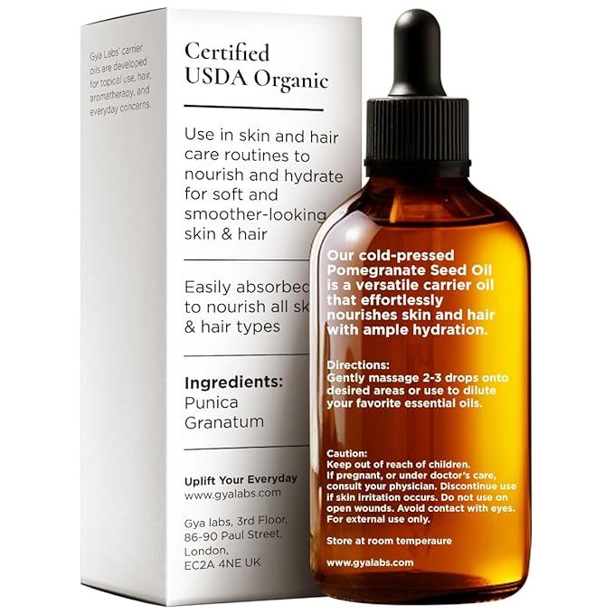 Gya Labs Pomegranate Seed Carrier Oil - 3.4 Fl Oz - for Hair, Skin, Face, Scalp & Body Massage