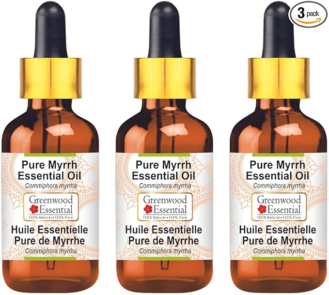 Greenwood Essential Pure Myrrh Essential Oil (Commiphora myrrha) with Glass Dropper (Pack of Three) 100ml X 3 (10.1oz)