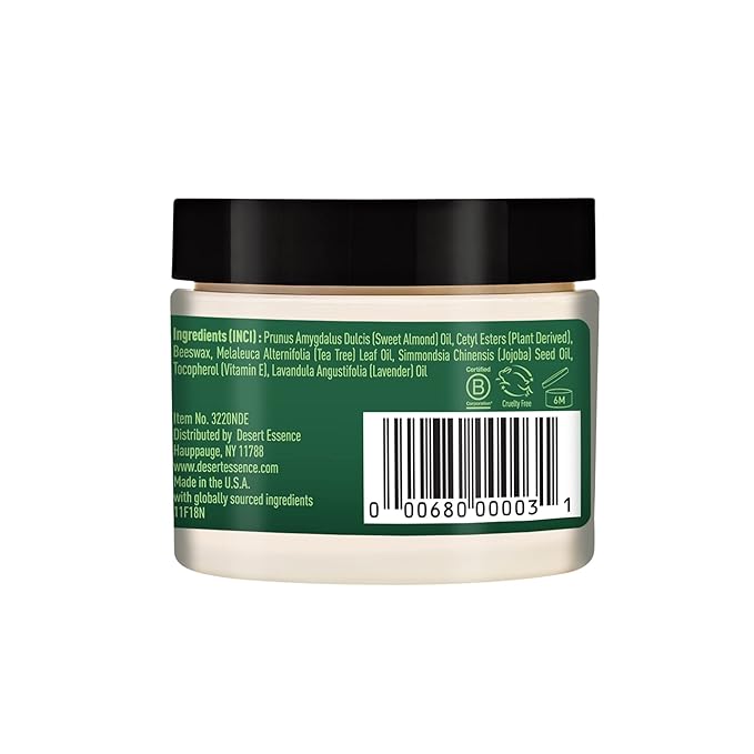 Desert Essence TEA TREE OIL SKIN OINTMENT – Itch Relief, Rash Cream for Razor Burn - Soothing Balm with Lavender & Jojoba - Gluten & Cruelty-Free - 1 oz
