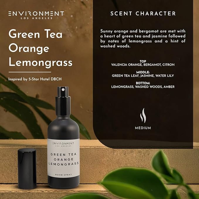 ENVIRONMENT Inspired by 5-Star Resort DBCH Room Spray, 100ml Air Freshener (Green Tea | Orange | Lemongrass) Home Fragrance Accessories, Room Perfume, Room Deodorizer, Vegan & Cruelty-Free