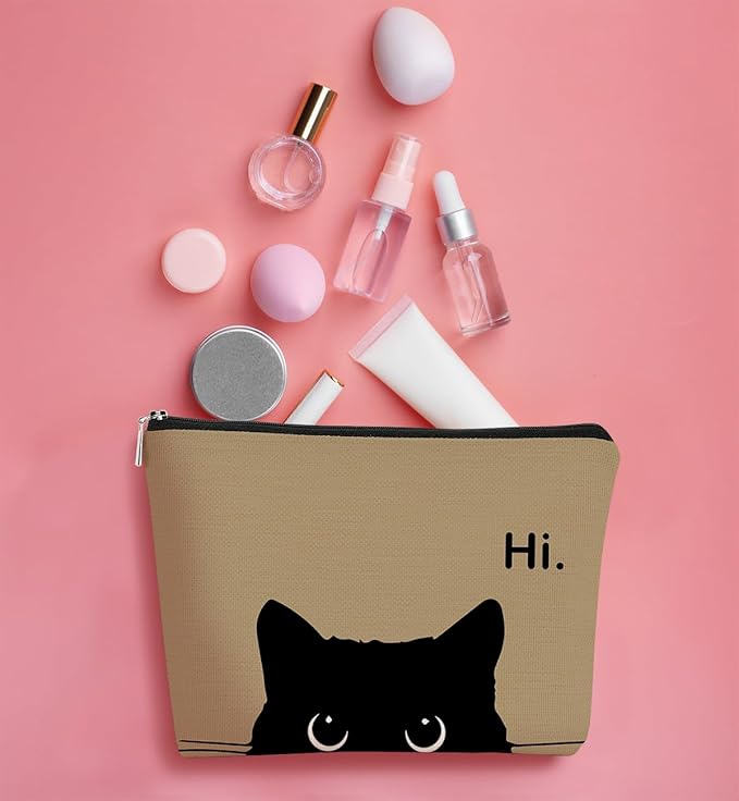 Cute Makeup Bag - Black Cat Kitty Cosmetic Pouch for Women, Cat Gifts