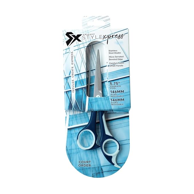 Cricket Style Xpress Court Order Hair Cutting Scissors - Sharp Micro-Serrated Beveled Blades, Stainless Steel Shears Hair Scissors - Wet & Dry Use, Barber Accessories - 5.75", Navy and Light Blue