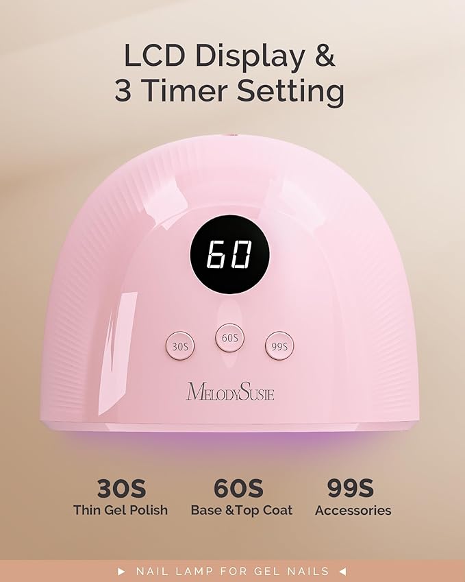 MelodySusie Compact Advanced UV LED Nail Lamp, P-Plus30F Nail Dryer with 3 Timers & Smart Sensor Cures All Gels, Especially Rhinestone Glue, Solid & Liner Gel Polishes for Advanced DIY at Home Pink