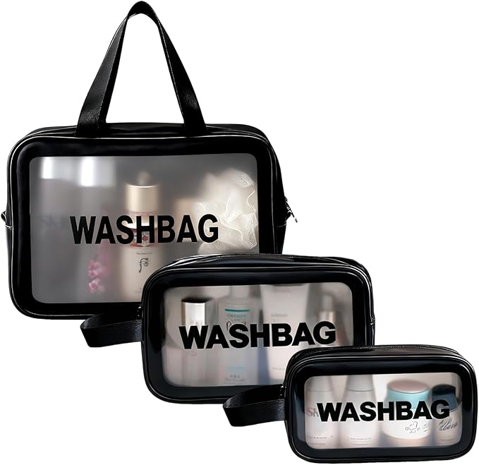 Clear Travel Bags for Toiletries,3 Pack Toiletry Bag,Matte Translucent Toiletry Bag,Makeup Bag With Handy Handle,Travel Pouch,Makeup Cosmetic Organizer for Travel Essentials(Black)