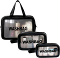 Clear Travel Bags for Toiletries,3 Pack Toiletry Bag,Matte Translucent Toiletry Bag,Makeup Bag With Handy Handle,Travel Pouch,Makeup Cosmetic Organizer for Travel Essentials(Black)