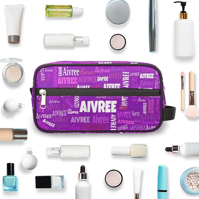 Personalized Makeup Bag with Name, Best Friends Teen Women Mom Birthday Gift Toiletry Travel Bag for Toiletries, Bright Purple Solid Color Background