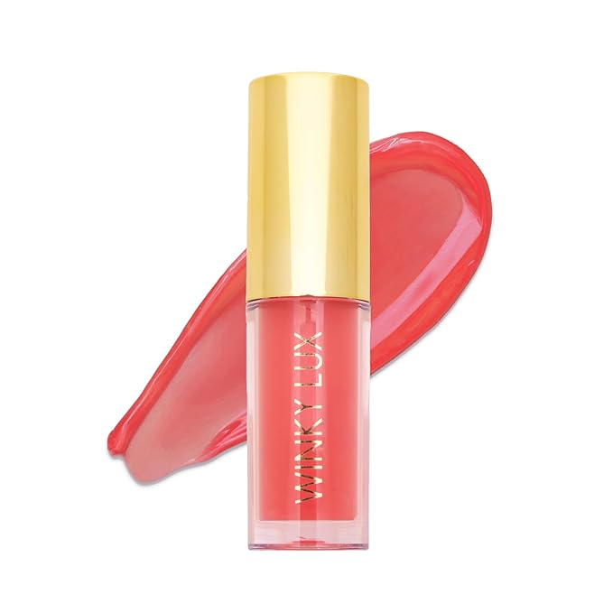 Winky Lux Peach Whisper Barely There Sheer Tinted Lip Oil - Hydrating Lip Gloss Tint, Peachy Pink Glossy Lip Balm, Juicy Non Sticky Long Lasting Formula, Infused with Jojoba Oil & Soft Vanilla Scent