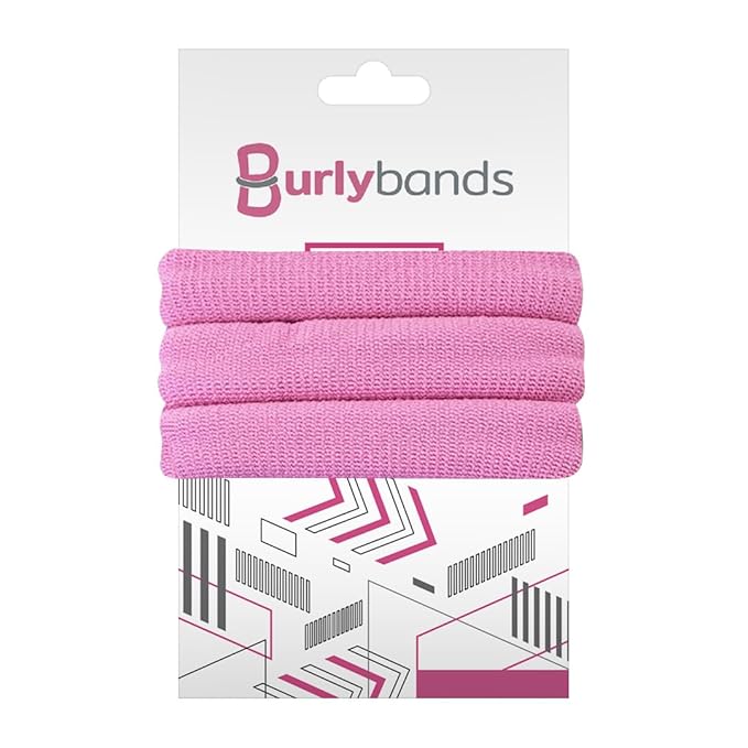 Burlybands Large Hair Ties for Thick, Heavy or Curly Hair - Non-Slip, Non-Damage, Seamless Women's Ponytail Scrunchies - Pink 3 Pcs