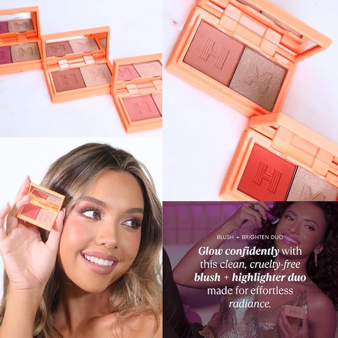 Mini Blush + Brighten Highlighter Duo, Lightweight Blendable Shimmer Blush, High Pigmented Makeup Powder Palettes, Cruelty Free - Call My Agent!