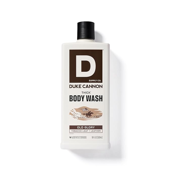 Duke Cannon Supply Co. Thick High Viscosity Body Wash – 3X Thicker, Plant-Based, Mineral-Enriched for Men – Men’s Body Scrub – Old Glory Scent