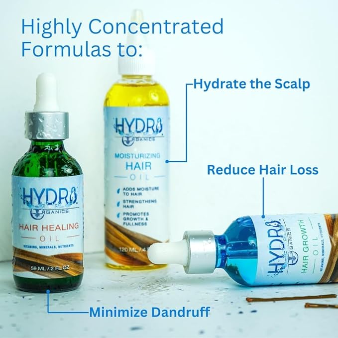 Hydr8 Organics Hair Healing Oil for Dry Scalp, Dandruff, Kinky Curly Hair - Anti-Dandruff, Moisturizing & Repair Oil - 100% Natural, Organic Scalp Treatment, 4oz
