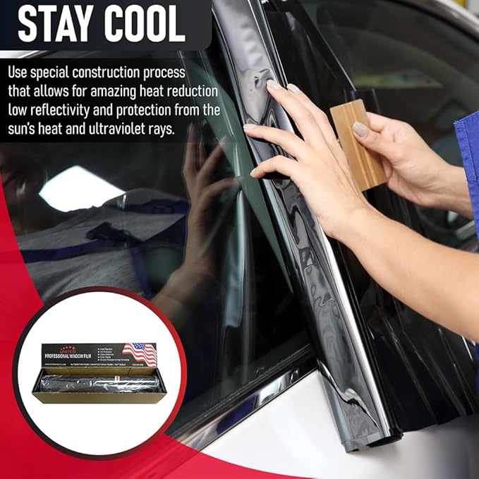 United Window Tint 36" in 100'Ft Nano Carbon Film 2Ply Charcoal 3% VLT - Clear PET Privacy Window Tint for Car, Home, Blocks UV/IR Rays, Reduce Heat & Glare- Adhesive Film-Lifetime Color Stability