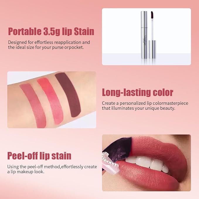 Peel Off Lip Tint Matte Long-Lasting Lip Liner Tattoo Waterproof Temperature Color Sense Lip Stain Smudge Proof Transfer Proof Highly Pigmented Gift for Girl(01 Strawverry Kiss)