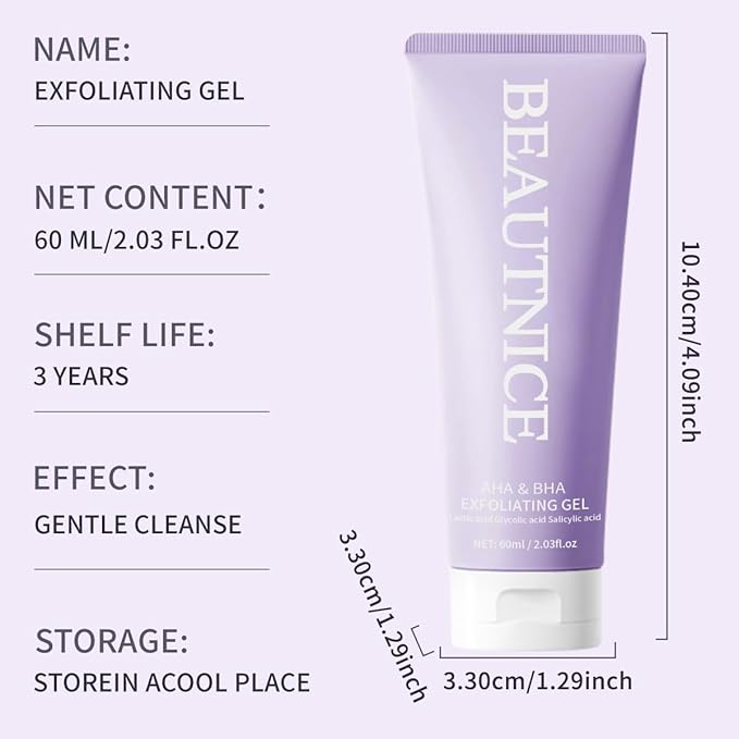 AHA BHA Exfoliating Gel, Deep Cleansing Peeling Gel for Acne Prone Skin, Removes Dead Skin Cells, Minimizes Pores, Renews Skin, Facial & Body Scrub, 2.03 fl oz