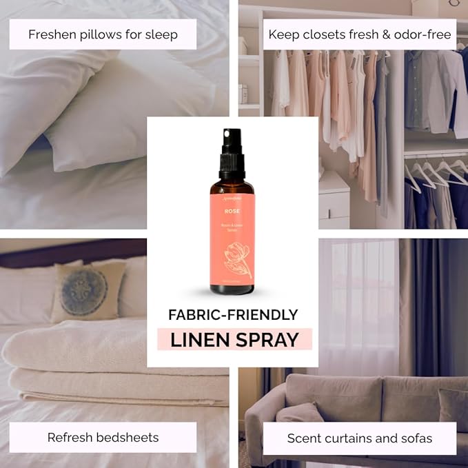 Rose Room, Linen & Pillow Spray by Aromafume | 100ml/3.38 fl oz | with Pure Rose Essential Oil | Aromatherapy Spray | Mist for Bedding, Fabrics
