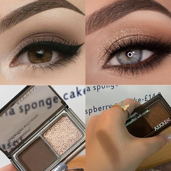 AMY'S DIARY 2 Color Taupe Brown Matte+Golden Champagne Shimmer Eyeshadow Palette – Shimmer matte Shades eye shadow for Eye Makeup, Long-Lasting & Highly Pigmented, Vegan & Cruelty-Free for woman