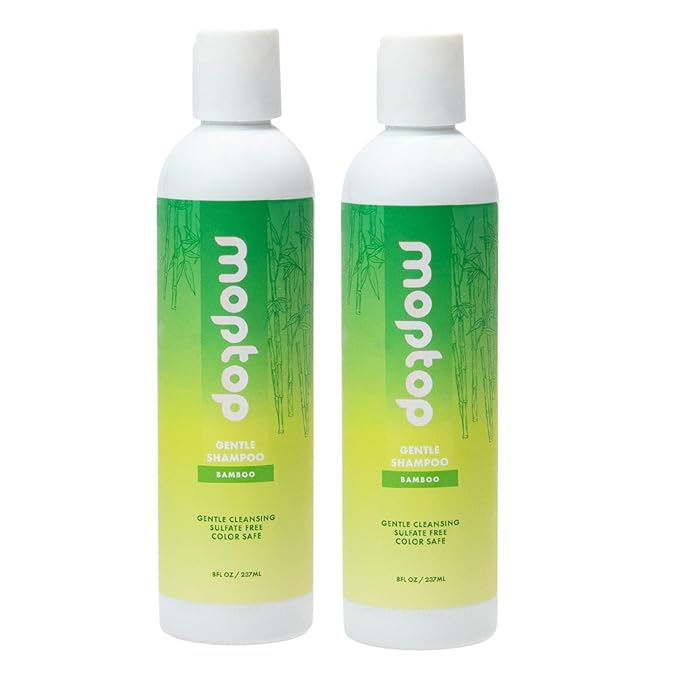MopTop Gentle Shampoo – Every Day Curly Hair Sulfate Free Shampoo, Improves Moisture & Reduces Frizz, Paraben Free Natural Hair Products for Straight, Wavy, Curly, Coily Texture (Bamboo, 2pk)