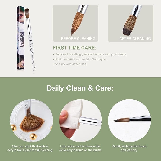 Acrylic Nail Brush Size 8,KEMEISI 100% Pure Kolinsky Nail Art Brushes Sturdy Marble Handle Oval Shaped Acrylic Powder Nail Design Tools for Professional Manicure DIY Home Salon (White)