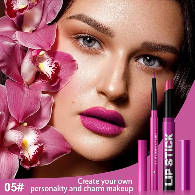 2Pcs 2 in 1 Matte Light Purple Lip Liner and Lipstick Combo Set for Women,Lipstick Stain Lip Liner for Daily & Party Long Lasting Waterproof Smudge Proof 24 Hour Full Coverage Vegan Lip Makeup Kit