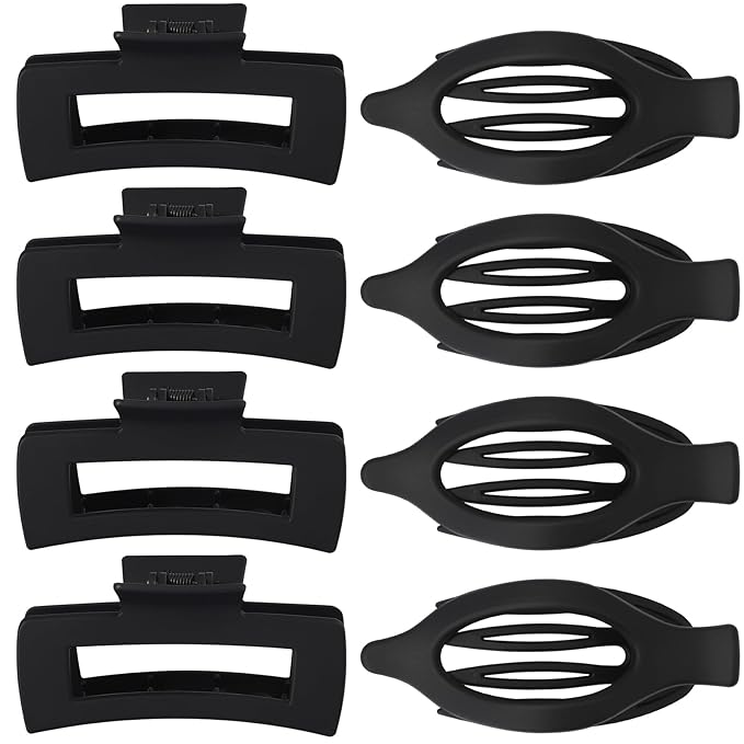 Hair Clips for Women 4.3 Inch Large Hair Claw Clips 8 pcs Square Claw Clips & Flat Hair Clips for Thick or Thin Hair French Concord Hair Barrettes Alligator Hair Accessories for Women (Black)