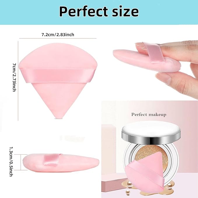 4 facial soft triangle puffs, wet and dry makeup tools, used for powder, mineral powder, body powder, foundation make-up, washable powder puffs (Pink)